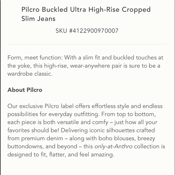 Brand New Anthropologie Pilcro buckled ultra high rise cropped slim jeans - Picture 8 of 9